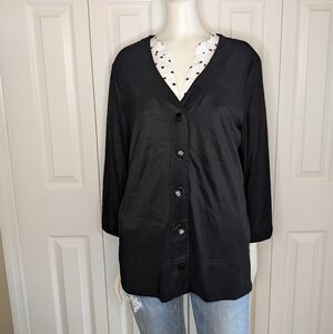 JM Collection Jacket Black 3/4 Sleeve Button Front V-Neck Women's Size XL